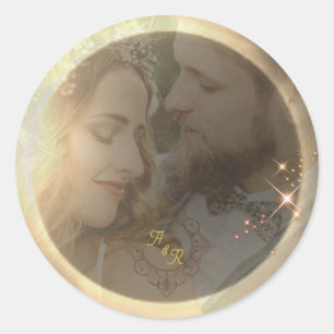 Elegantes Sepia Solar Eclipse Custom Foto Wedding Runder Aufkleber