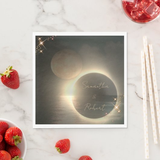 Elegantes Sepia Solar Eclipse Custom Foto Wedding Serviette (Beispiel)