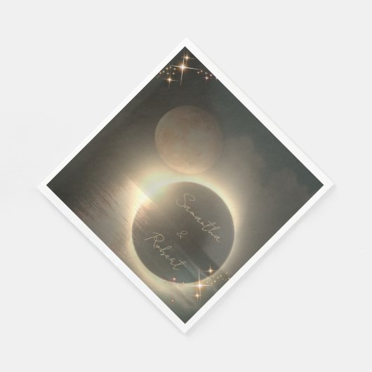 Elegantes Sepia Solar Eclipse Custom Foto Wedding Serviette (Ecke)