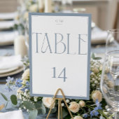 Elegantes Serif Blau Grau Monogramm Tischnummer