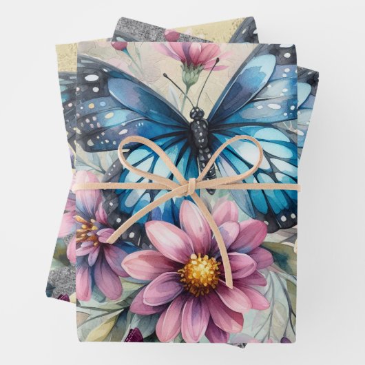 Elegantes Shabby Chic Floral & Butterflies Geschenkpapier Set (Beispiel)