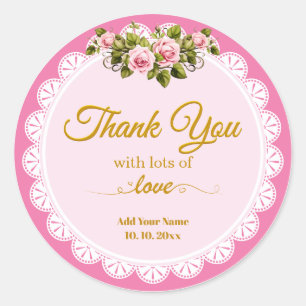 Elegantes Shabby Chic Rosa Florales Dankeschön Runder Aufkleber