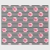 Elegantes Shabby Chic Rosa Rosen und Streifen Geschenkpapier (Flach)