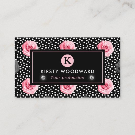 Elegantes Shabby Chic, rosa und schwarze Rose Must Visitenkarte (Vorderseite)