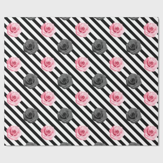 Elegantes Shabby Chic Rosa und schwarze Rose Strei Geschenkpapier (Flach)