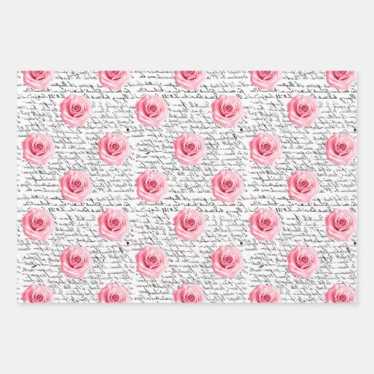 Elegantes Shabby Chic Rosa und schwarze Rose Strei Geschenkpapier Set (Vorderseite)