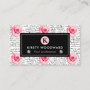 Elegantes Shabby-Chic-Rosa- und schwarzes Rosenmus Visitenkarte