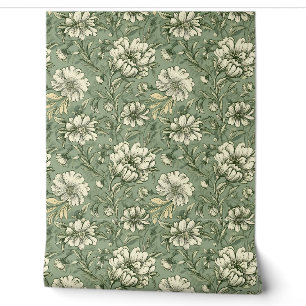 Elegantes Shabby Chic sage grün weiße Blume Tapete