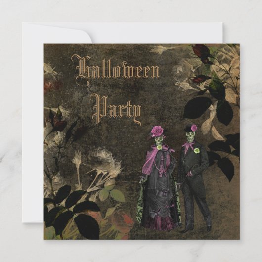 Elegantes Shabby Chic-Skelett-Halloween-Party Einladung (Vorderseite)