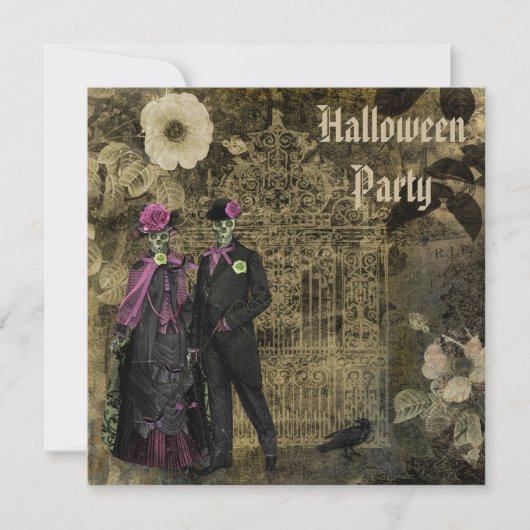 Elegantes Shabby Chic-Skelett-Halloween-Party Einladung (Vorderseite)
