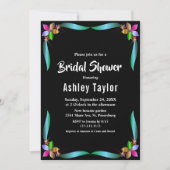 Elegantes Shiny Black Modern Floral Brautparty Einladung (Vorderseite)