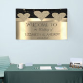 Elegantes Shiny Gold Glitzer Hearts Wedding Banner (Messeveranstaltung)