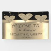 Elegantes Shiny Gold Glitzer Hearts Wedding Banner (Horizontal)