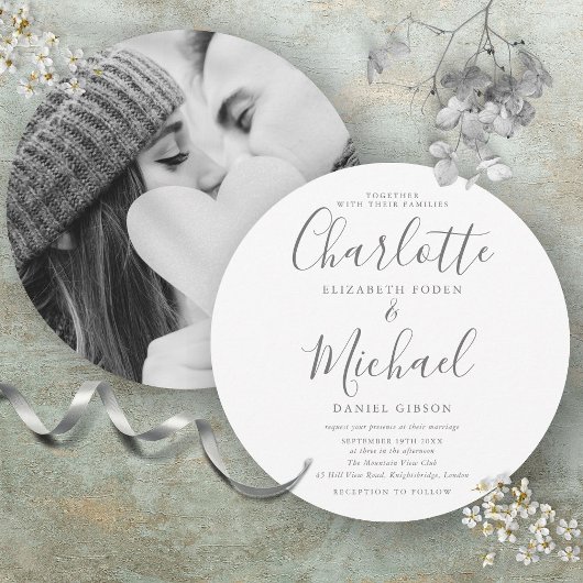 Elegantes Signature Circular Foto Hochzeit Einladung