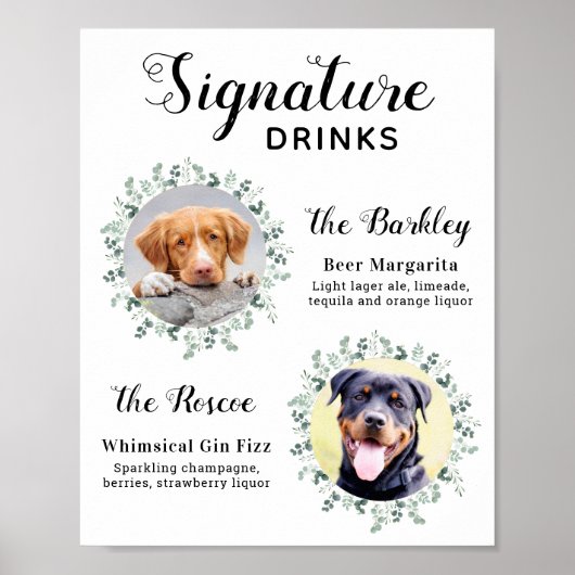 Elegantes Signature Drinks Haustier Hochzeithund 2 Poster (Vorne)