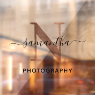 Elegantes Signature-Rose-Gold-N-Monogramm-Logo Fensteraufkleber