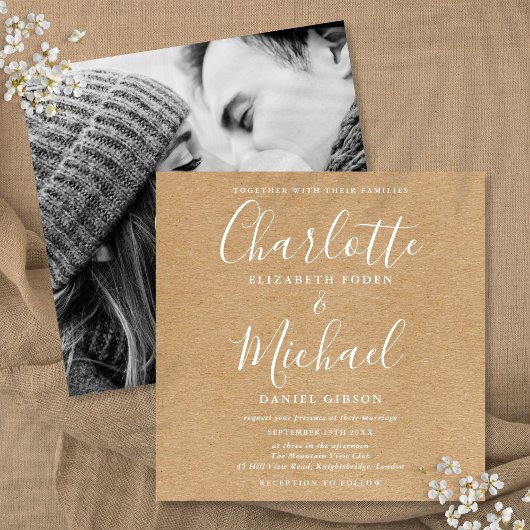 Elegantes Signature Rustic Kraft Wedding Foto Einladung