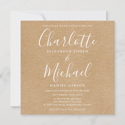 Elegantes Signature Rustic Kraft Wedding Foto Einladung (Vorderseite)