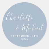 Elegantes Signature Script Dusty Blue Runder Aufkleber (Vorderseite)