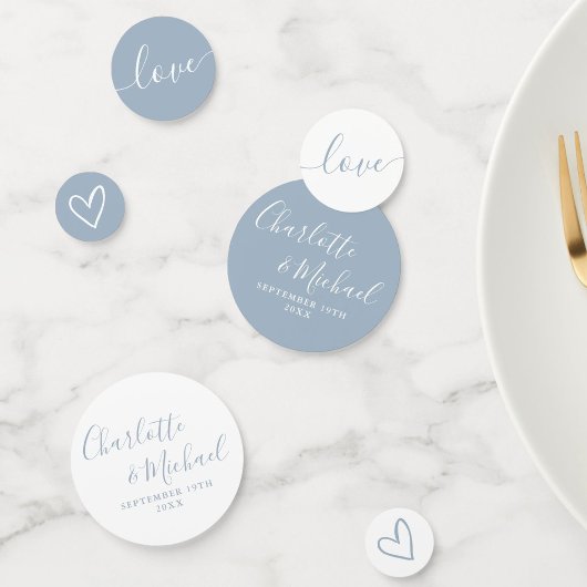 Elegantes Signature Script Dusty Blue Wedding Konfetti