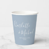 Elegantes Signature Script Dusty Blue Wedding Pappbecher (Rückseite)