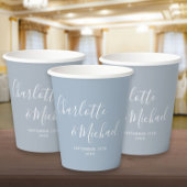 Elegantes Signature Script Dusty Blue Wedding Pappbecher