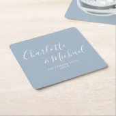 Elegantes Signature Script Dusty Blue Wedding Rechteckiger Pappuntersetzer (angewinkelt)