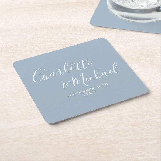 Elegantes Signature Script Dusty Blue Wedding Rechteckiger Pappuntersetzer (angewinkelt)