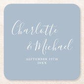 Elegantes Signature Script Dusty Blue Wedding Rechteckiger Pappuntersetzer (Vorderseite)