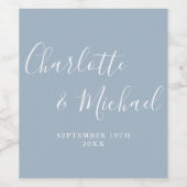 Elegantes Signature Script Dusty Blue Wedding Weinetikett (Einzelnes Label)