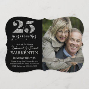 Elegantes Silber 25. Hochzeitstag mit Foto Einladung