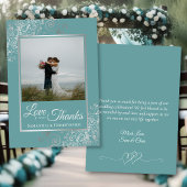 Elegantes Silber & Aquamarines Foto & Note Wedding Dankeskarte