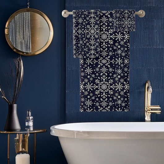 Elegantes Silber-Blau-Schneeflockenmuster Badhandtuch Set