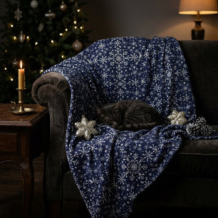 Elegantes Silber-Blau-Schneeflockenmuster Fleecedecke