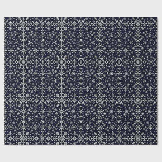 Elegantes Silber-Blau-Schneeflockenmuster Geschenkpapier (Flach)