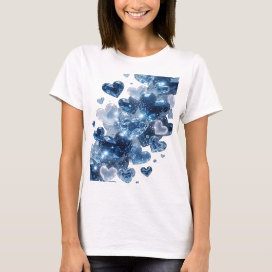 Elegantes Silber BLUE HEARTS Statement T-Shirt (Vorderseite)