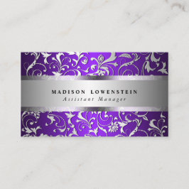 Elegantes Silber blühen das verzierte lila Muster Visitenkarte