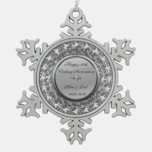 Elegantes Silber Diamantene Hochzeit 50. Hochzeits Schneeflocken Zinn-Ornament