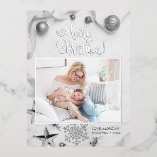 Elegantes Silber Frohe Weihnachten, Foto, Nachrich Folien Feiertagspostkarte