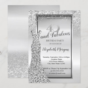 Elegantes Silber Glitter Kleid 40. Geburtstagsfeie Einladung