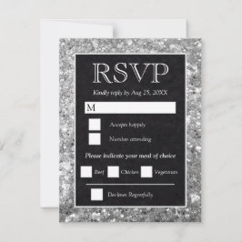 Elegantes Silber-Glitter-Schwarzes Hochzeitsfest RSVP Karte