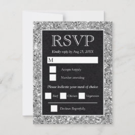 Elegantes Silber-Glitter-Schwarzes Hochzeitsfest RSVP Karte