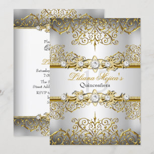 Elegantes Silber-Gold-Vintage-Glamour-Quinceanera Einladung