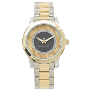 Elegantes Silber-Goldfolie-Schwarz personalisiert Armbanduhr