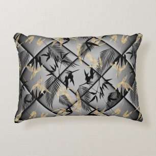 Elegantes Silber-Grau-Schwarz-Gold Palmen Bamboo-D Dekokissen