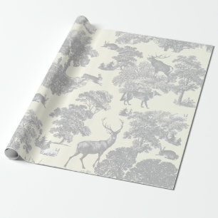 Elegantes Silber-Grau-Weiß-Toile-Reh-Waldlandschaf Geschenkpapier