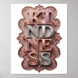 Elegantes Silber KINDNESS Künstlerisches Motiv Poster