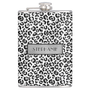 Elegantes Silber-Leopardenmuster Personalisiert Flachmann