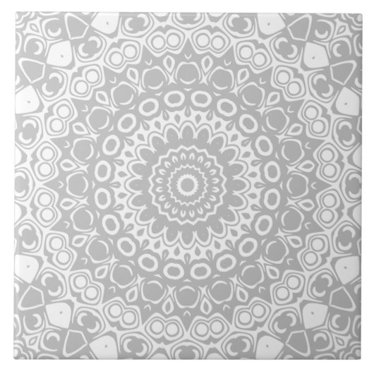 Elegantes Silber-Mandala-Muster Fliese (Vorderseite)