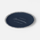 Elegantes Silber & Marine Quinceanera  Pappteller (Schrägansicht)